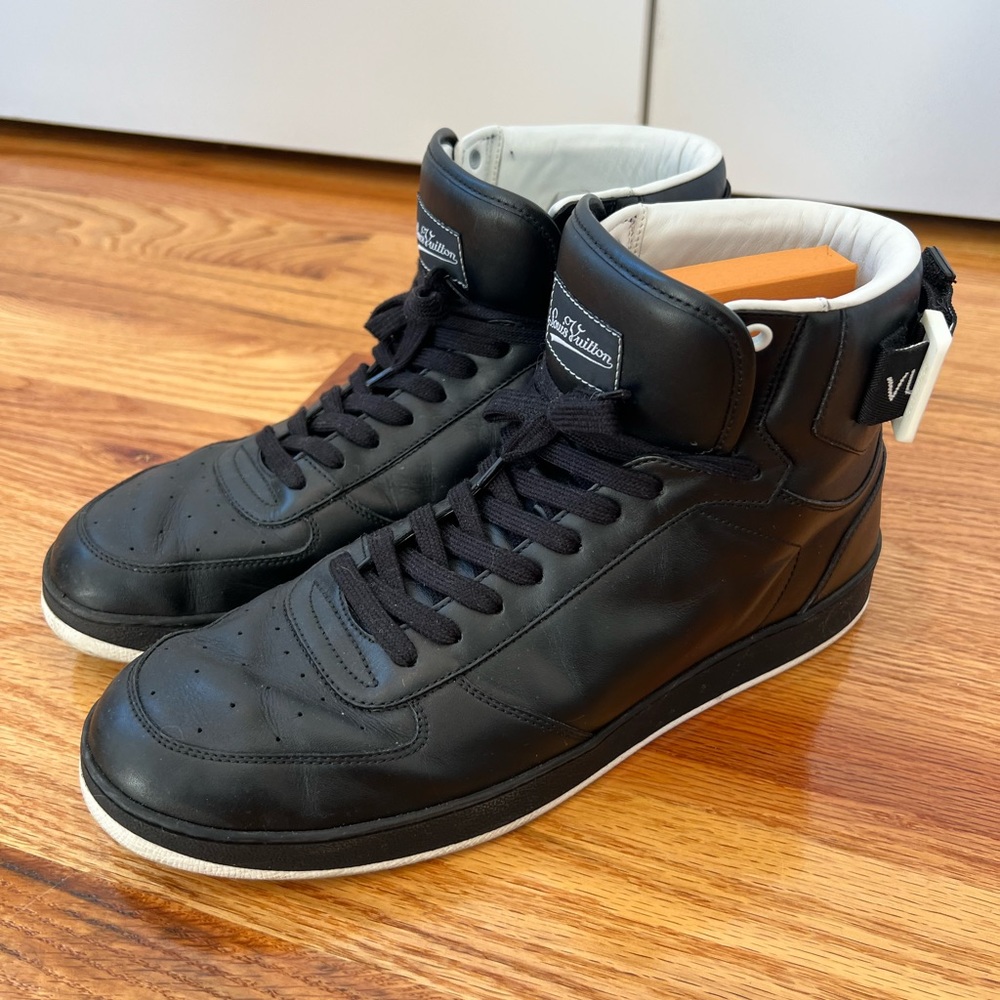 Black Louis Vuitton high top sneakers. - Picture 3 of 4